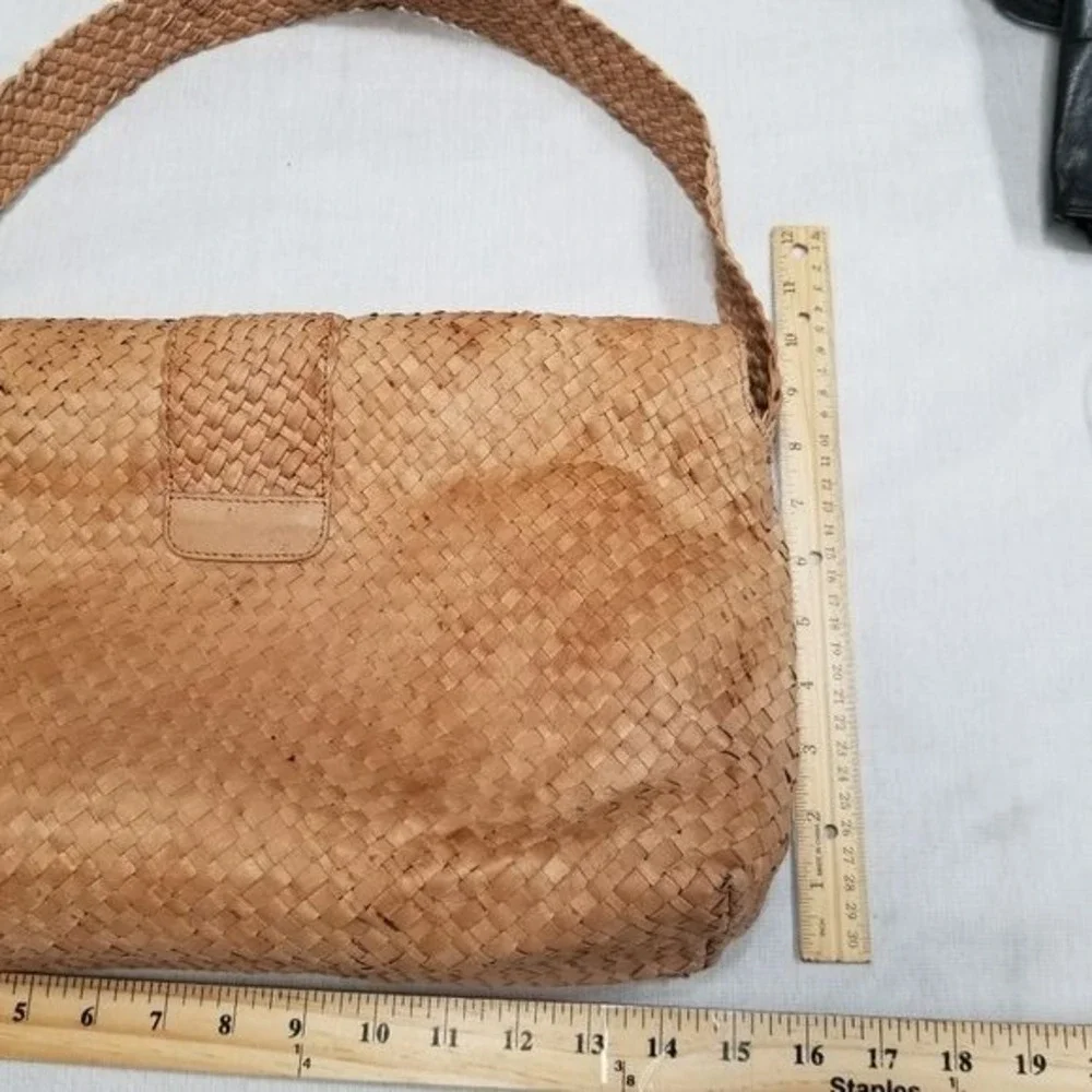 Elliott Lucca Hobo woven‎ Leather Bag Wide shoulder strap gold accents clean